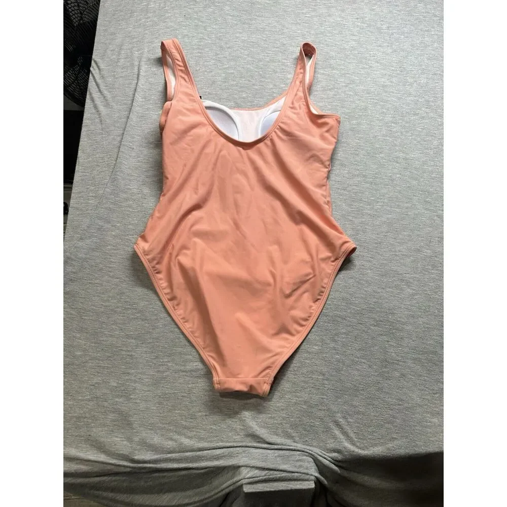 Nicole Miller Studio Scoop Back One Piece Swimsuit Womens Size M Peach Amber NEW